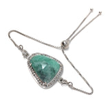 Emerald Bracelet, Natural Emerald Pave Diamond Bracelet, Sterling Silver Adjustable Bolo Bracelet, Gemstone Bracelet, Jewelry Gifts for Her