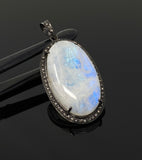 Rainbow Moonstone Gemstone Pendant, Diamond Pendant, Gemstone Pendant, Pave Diamond Pendant, Moonstone Pendant, Sterling Silver Jewelry
