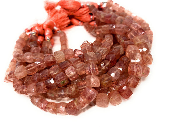 Strawberry Quartz Gemstone Beads Cube Shape, Jewelry Supplies for Jewelry Making, Wholesale Bulk Beads, 7-8mm, 8