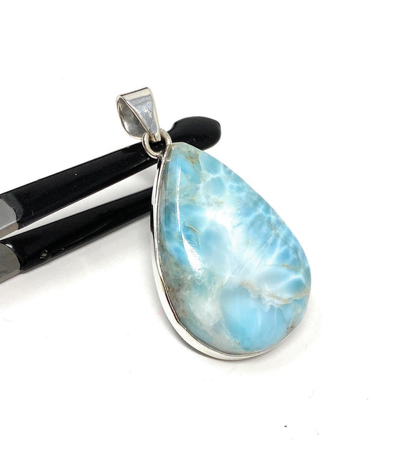 Larimar Pendant, Gemstone Pendant, Bohemian Jewelry, Sterling Silver Pendant, Natural Gemstone Pendant, 51.75mm X 26.85mm