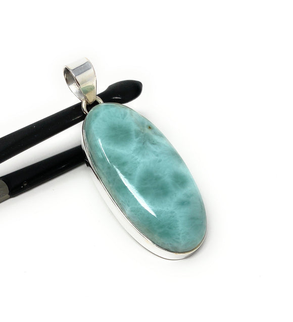 Larimar Pendant, Gemstone Pendant, Sterling Silver Pendant, Bohemian Jewelry, Natural Gemstone Pendant, 55.25x21mm