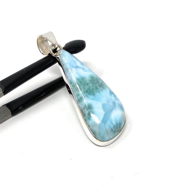 Larimar Pendant, Gemstone Pendant, Bohemian Jewelry, Sterling Silver Pendant, Natural Gemstone Pendant, 55.25mm X 19mm