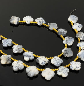 Dendrite Beads - Flower Shape, Gemstone Beads, Jewelry Supplies forJewelry Making, Bulk Beads, 8" Strand