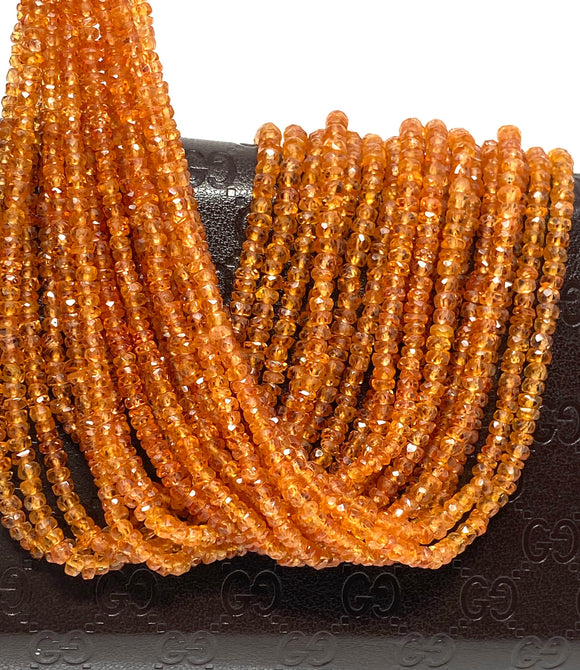 16.5” Natural Orange Songea Sapphire Gemstone Beads - Micro Faceted AAA+ Quality, Gemstone Beads, 2.5mm - 3.5mm