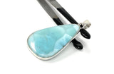 Larimar Pendant, Gemstone Pendant, Bohemian Jewelry, Sterling Silver Pendant, Natural Gemstone Pendant, 61mm X 27mm