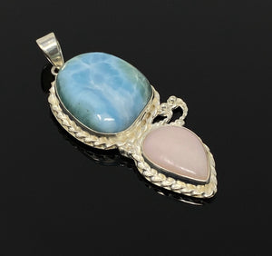Larimar Pendant, Pink Opal Pendant, Gemstone Pendant, Sterling Silver Jewelry Gifts for Her, Bohemian Jewelry