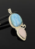 Larimar Pendant, Pink Opal Pendant, Gemstone Pendant, Sterling Silver Jewelry Gifts for Her, Bohemian Jewelry