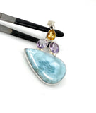 Natural Larimar with Amethyst and Citrine Gemstone Pendant, Sterling Silver Jewelry, Larimar Pendant, Amethyst Pendant, Bohemian Jewelry