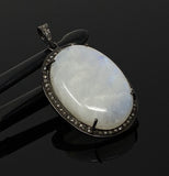 Moonstone Gemstone Pendant, Diamond Pendant, Gemstone Pendant, Pave Diamond Pendant, White Moonstone Pendant, Sterling Silver Jewelry