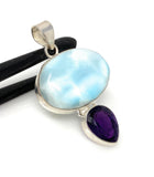 Natural Larimar and Amethyst Gemstone Pendant, Sterling Silver Jewelry, Larimar Pendant, Amethyst Pendant, Bohemian Jewelry