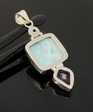 Natural Larimar, Garnet and Amethyst Gemstone Pendant, Sterling Silver Jewelry, Larimar Pendant, Amethyst Pendant, Bohemian Jewelry