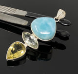 Gemstone Pendant - Larimar, Prasiolite and Lemon Quartz, Bohemian Jewelry, Larimar Pendant, Sterling Silver Jewelry