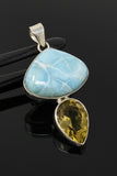 Gemstone Pendant - Larimar and Lemon Quartz, Bohemian Jewelry, Larimar Pendant, Sterling Silver Jewelry
