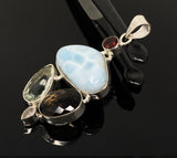 Gemstone Pendant - Larimar, Prasiolite, Garnet, Smokey Quartz and Lemon Quartz, Bohemian Jewelry, Larimar Pendant, Sterling Silver Jewelry