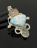 Larimar Gemstone Pendant with Aquamarine and Morganite , Wire Wrapped Pendant, Silver Jewelry Gifts for Her, Bohemian Jewelry