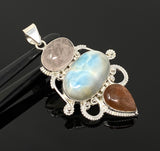 Gemstone Pendant - Larimar, Morganite and Sunstone , Wire Wrapped Pendant, Silver Jewelry Gifts for Her, Bohemian Jewelry