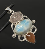 Gemstone Pendant - Larimar, Morganite and Sunstone , Wire Wrapped Pendant, Silver Jewelry Gifts for Her, Bohemian Jewelry