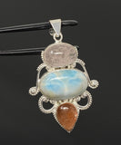 Gemstone Pendant - Larimar, Morganite and Sunstone , Wire Wrapped Pendant, Silver Jewelry Gifts for Her, Bohemian Jewelry