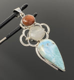 Gemstone Pendant - Larimar, Moonstone and Sunstone , Wire Wrapped Pendant, Silver Jewelry Gifts for Her, Bohemian Jewelry