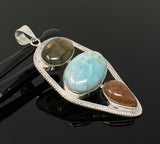 Gemstone Pendant - Larimar, Sunstone and Labradorite, Wire Wrapped Pendant, Silver Jewelry Gifts for Her, Bohemian Jewelry