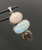 Gemstone Pendant - Larimar, Pink Opal and Labradorite , Wire Wrapped Pendant, Silver Jewelry Gifts for Her, Bohemian Jewelry