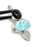 Gemstone Pendant - Larimar, Cats Eye and Moonstone, Wire Wrapped Pendant, Silver Jewelry Gifts for Her, Bohemian Jewelry