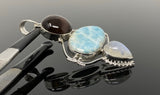 Gemstone Pendant - Larimar, Cats Eye and Moonstone, Wire Wrapped Pendant, Silver Jewelry Gifts for Her, Bohemian Jewelry