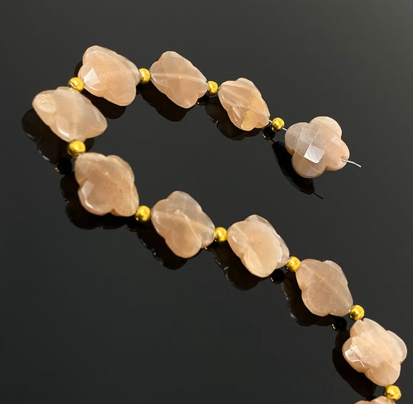 Natural Peach Moonstone Beads - Flower Shape , Gemstone Beads, Jewelry Supplies for Jewelry Making, Wholesale Beads, Bulk Beads , 8