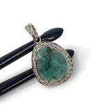 Emerald Diamond Pendant, Natural Emerald Sterling Silver Pendant, May Birthstone Pendant, Pave Diamond Pendant, 1.10” x 0.75”