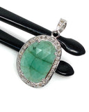 Emerald Diamond Pendant, Natural Emerald Sterling Silver Pendant, May Birthstone Pendant, Pave Diamond Pendant, 1.30” x 0.75”