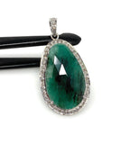 Emerald Diamond Pendant, Natural Emerald Sterling Silver Pendant, May Birthstone Pendant, Pave Diamond Pendant, 1.75” x 0.90”