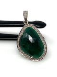 Emerald Diamond Pendant, Natural Emerald Sterling Silver Pendant, May Birthstone Pendant, Pave Diamond Pendant, 1.50” x 0.80”