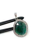 Emerald Diamond Pendant, Natural Emerald Sterling Silver Pendant, May Birthstone Pendant, Pave Diamond Pendant, 1.35” x 0.80”
