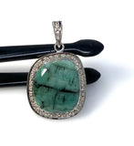 Emerald Diamond Pendant, Natural Emerald Sterling Silver Pendant, May Birthstone Pendant, Pave Diamond Pendant, 1.30” x 0.85”
