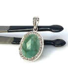 Emerald Diamond Pendant, Natural Emerald Sterling Silver Pendant, May Birthstone Pendant, Pave Diamond Pendant, 1.40” x 0.75”