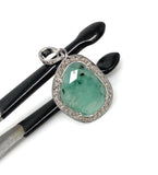 Emerald Diamond Pendant, Natural Emerald Sterling Silver Pendant, May Birthstone Pendant, Pave Diamond Pendant, 1.25” x 0.75”
