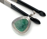 Emerald Diamond Pendant, Natural Emerald Sterling Silver Pendant, May Birthstone Pendant, Pave Diamond Pendant, 1.35” x 0.85”