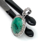 Emerald Diamond Pendant, Natural Emerald Sterling Silver Pendant, May Birthstone Pendant, Pave Diamond Pendant, 1.15” x 0.75”