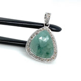 Emerald Diamond Pendant, Natural Emerald Sterling Silver Pendant, May Birthstone Pendant, Pave Diamond Pendant, 1.25” x 0.80”