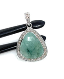 Emerald Diamond Pendant, Natural Emerald Sterling Silver Pendant, May Birthstone Pendant, Pave Diamond Pendant, 1.25” x 0.80”