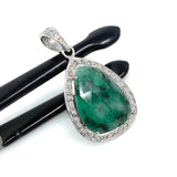 Emerald Diamond Pendant, Natural Emerald Sterling Silver Pendant, May Birthstone Pendant, Pave Diamond Pendant, 1.40” x 0.75”