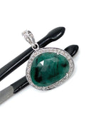 Emerald Diamond Pendant, Natural Emerald Sterling Silver Pendant, May Birthstone Pendant, Pave Diamond Pendant, 1.25” x 1”