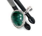 Emerald Diamond Pendant, Natural Emerald Sterling Silver Pendant, May Birthstone Pendant, Pave Diamond Pendant, 1.25” x 1”