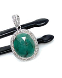 Emerald Diamond Pendant, Natural Emerald Sterling Silver Pendant, May Birthstone Pendant, Pave Diamond Pendant, 1.25” x 0.70”