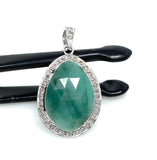 Emerald Diamond Pendant, Natural Emerald Sterling Silver Pendant, May Birthstone Pendant, Pave Diamond Pendant, 1.40” x 0.80”