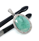Emerald Diamond Pendant, Natural Emerald Sterling Silver Pendant, May Birthstone Pendant, Pave Diamond Pendant, 1.40” x 0.80”