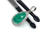 Emerald Diamond Pendant, Natural Emerald Sterling Silver Pendant, May Birthstone Pendant, Pave Diamond Pendant, 1.45” x 0.70”