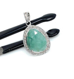 Emerald Diamond Pendant, Natural Emerald Sterling Silver Pendant, May Birthstone Pendant, Pave Diamond Pendant, 1.20” x 0.70”