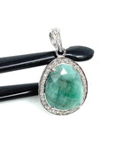 Emerald Diamond Pendant, Natural Emerald Sterling Silver Pendant, May Birthstone Pendant, Pave Diamond Pendant, 1.25” x 0.75”