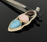 Gemstone Pendant - Larimar, Cats Eye and Pink Opal, Wire Wrapped Pendant, Silver Jewelry Gifts for Her, Bohemian Jewelry